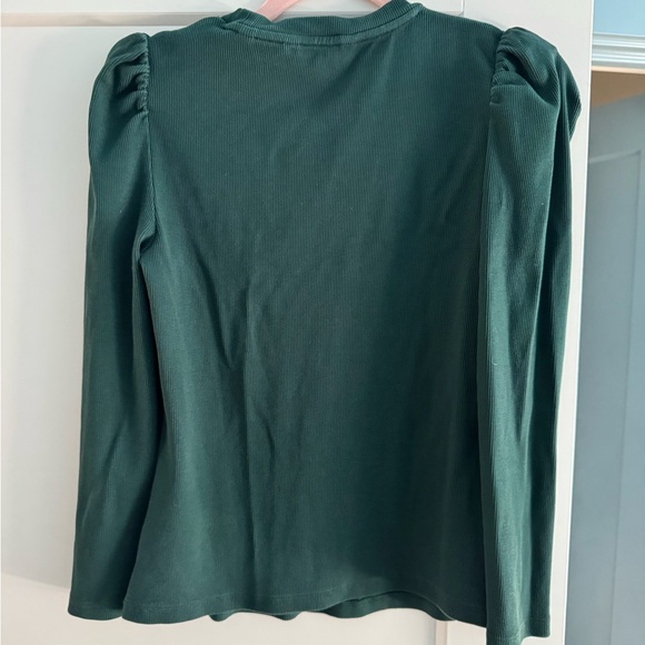 veronica beard dark green puff sleeve ribbed long sleeve top size small - Picture 2 of 3